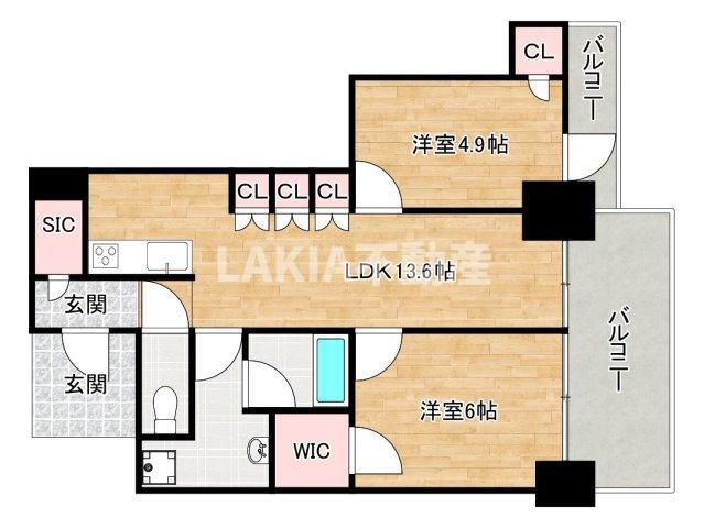 シエリアタワーなんば(2LDK/6階)の間取り写真