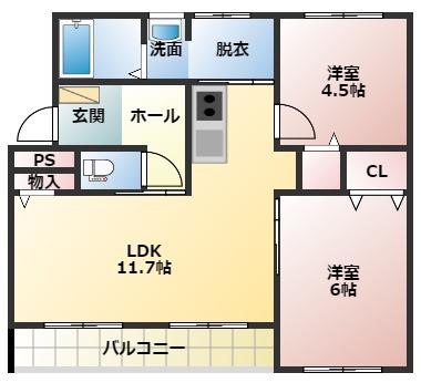 マンション鹿内(2LDK/2階)の間取り写真