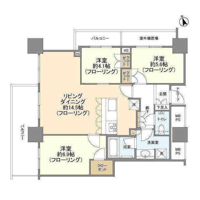 ステーションスカイタワー小田急相模原(3LDK/23階)の間取り写真