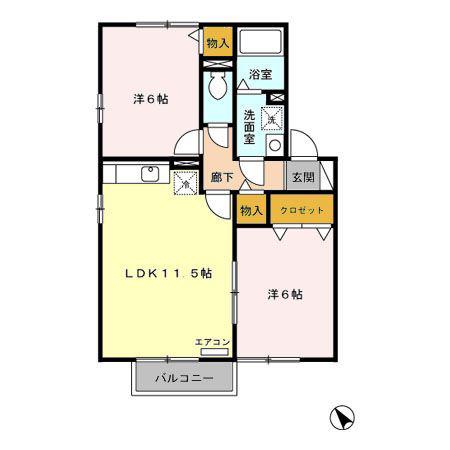 グラティチュード E(2LDK/2階)の間取り写真