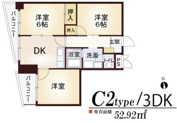 シャンティ豊中(3DK/4階)の間取り写真
