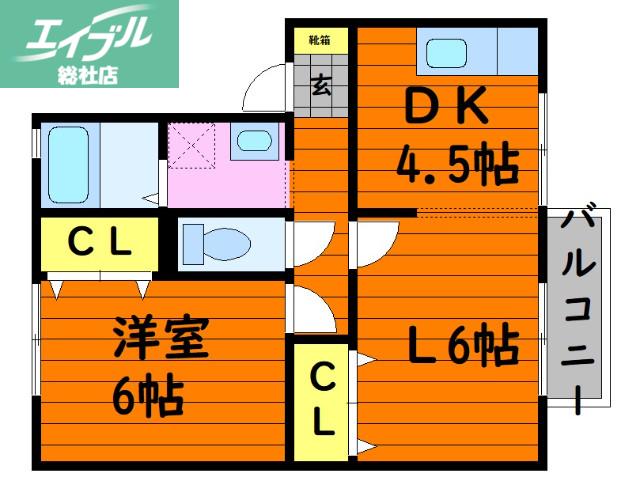 シャトルミヤケD棟(1LDK/2階)の間取り写真
