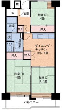 UR武庫川 23号棟(3DK/12階)の間取り写真