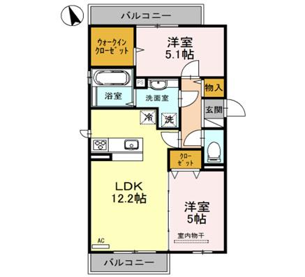 SERENA B棟(2LDK/3階)の間取り写真