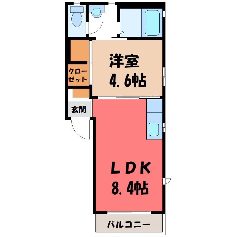 ヴィラ・ブルーノC(1LDK/2階)の間取り写真