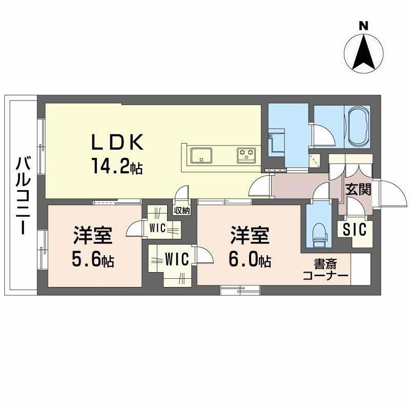 シャーメゾン エスポア ヒルズ(2LDK/2階)の間取り写真