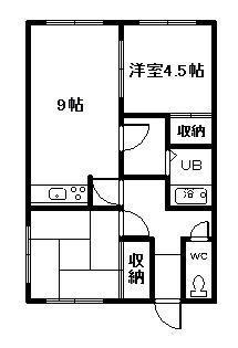 ハウスU(2DK/1階)の間取り写真