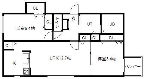エルミタージュS23(2LDK/4階)の間取り写真