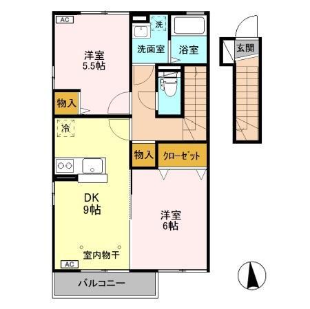 グラシアスB203 (2DK/2階)の間取り写真