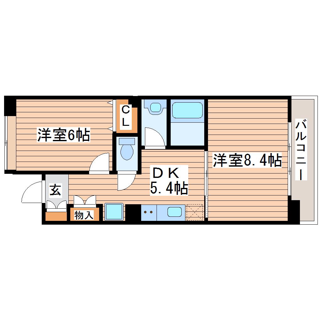 ヒューモスシエナ大和町(2DK/2階)の間取り写真