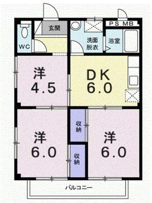 三神パルネット(3DK/2階)の間取り写真