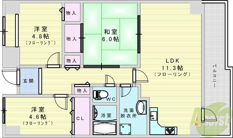 グランベール桃山台(3LDK/3階)の間取り写真