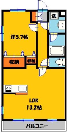 ハリーグレイス鶴田(1LDK/2階)の間取り写真