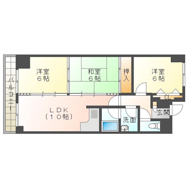 サンシティ苫小牧(3LDK/9階)の間取り写真
