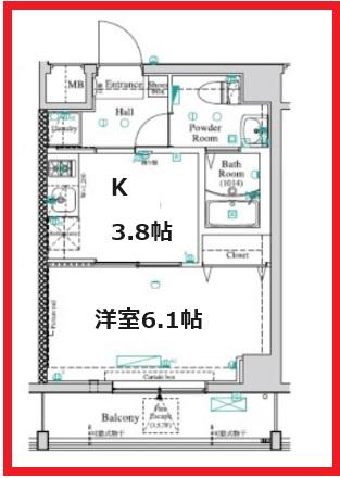 アンベリール亀有(1K/2階)の間取り写真