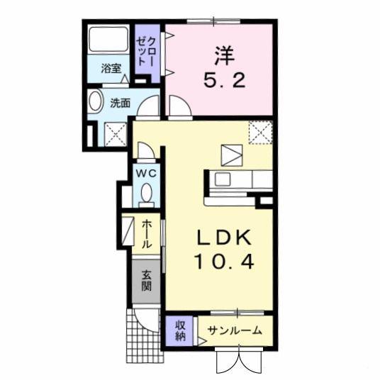 パークヒルズ新発田II(1LDK/1階)の間取り写真