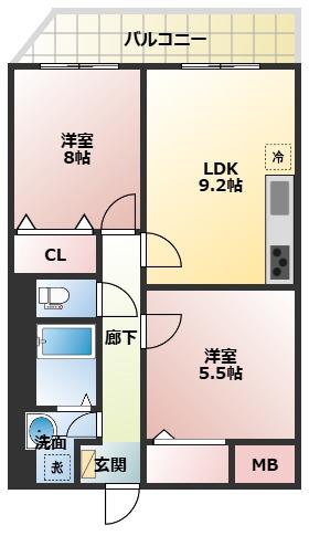 リアライズ今里南(2LDK/8階)の間取り写真