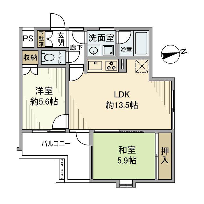 ピアコート上野毛(2LDK/2階)の間取り写真