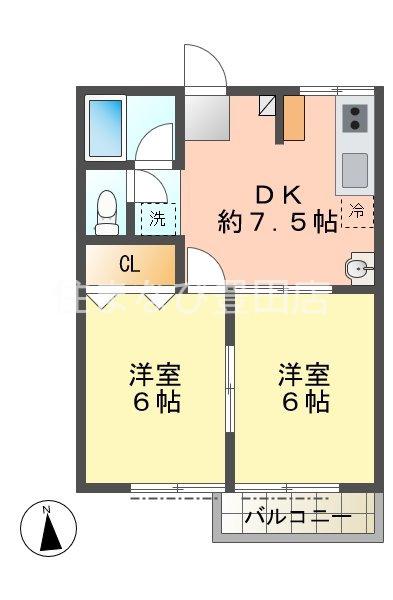 TOWN21 C(2DK/2階)の間取り写真