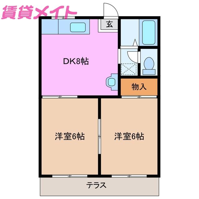 あさけハイツ A棟(2DK/1階)の間取り写真