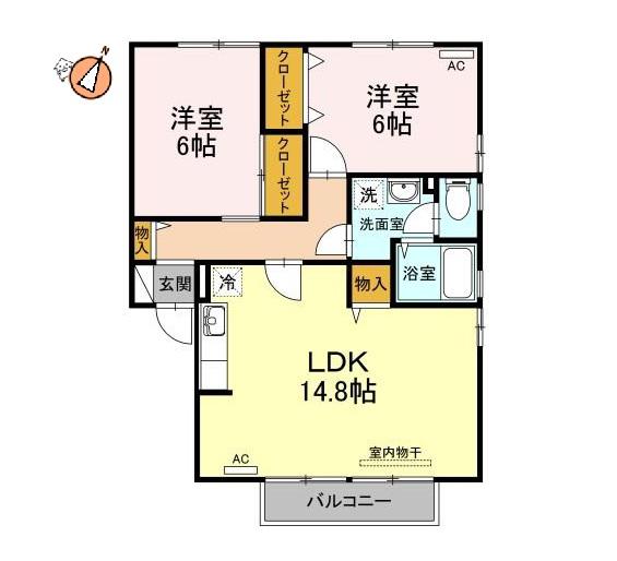 ヴェールメゾン D棟(2LDK/1階)の間取り写真