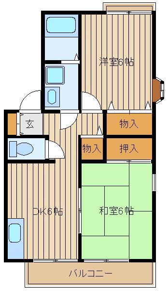 ツインズハイツA(2DK/1階)の間取り写真