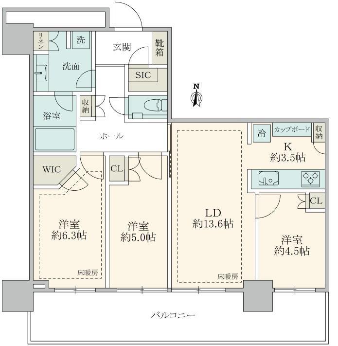 パークシティ中野 ザ タワー エアーズA(3LDK/21階)の間取り写真