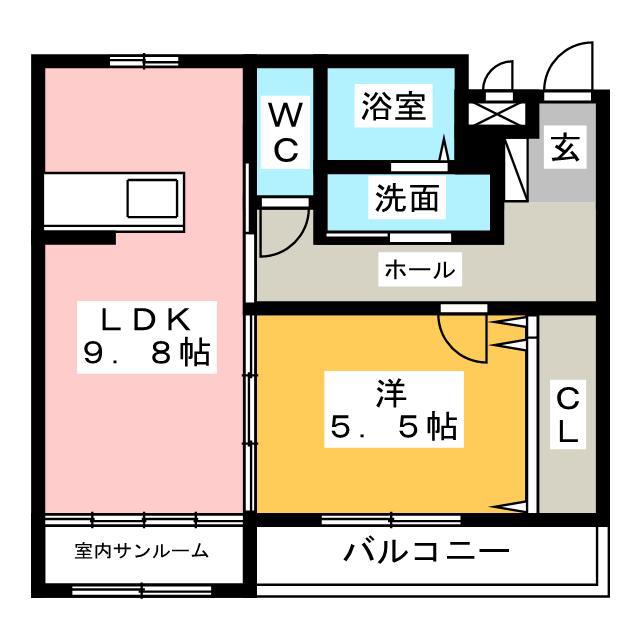 クリスタルパレス(1LDK/1階)の間取り写真