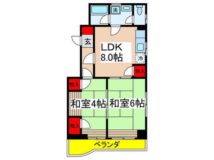 ベルジュピノ(2LDK/5階)の間取り写真