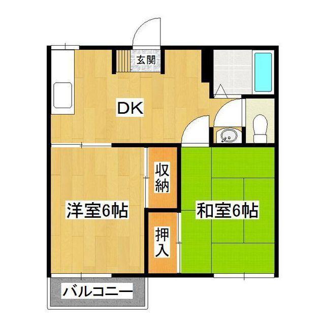 フォークスビレッヂI(2DK/2階)の間取り写真