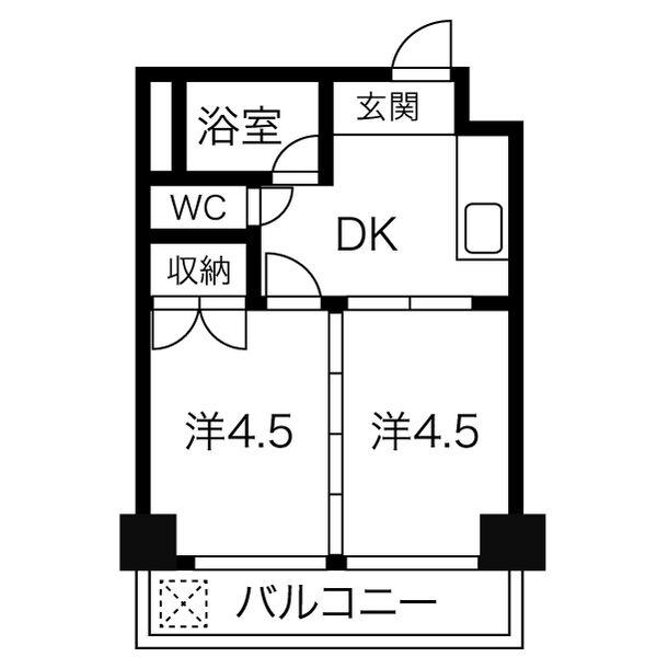 向陽ビル(2DK/8階)の間取り写真