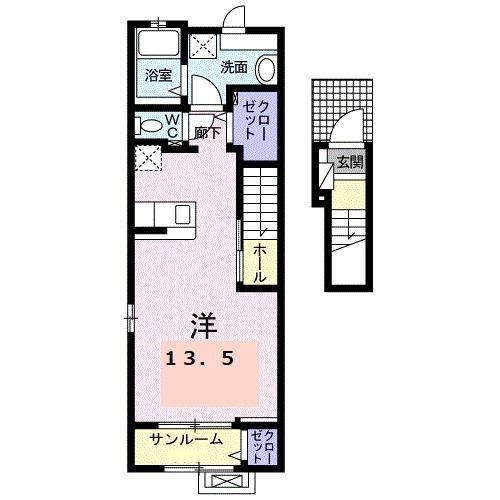 ブライト スクエアI(ワンルーム/2階)の間取り写真