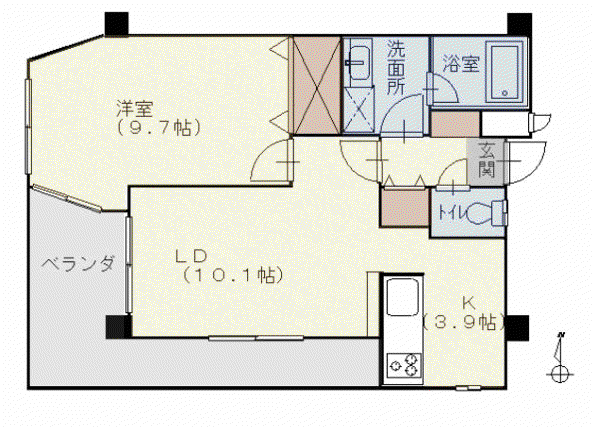 メイクスA棟(1LDK/2階)の間取り写真