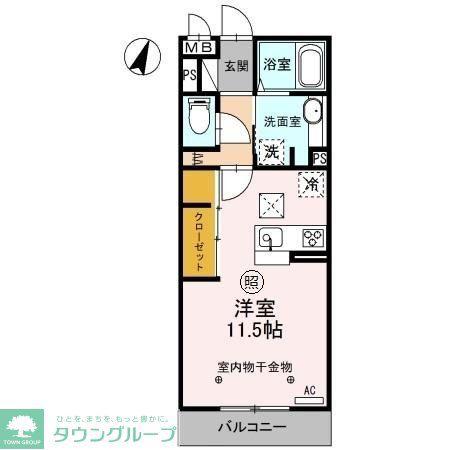 ロイジェントパークス レイクタウン B(ワンルーム/1階)の間取り写真