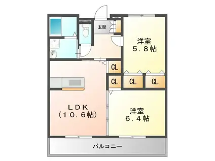 ルミエール栄(2LDK/2階)の間取り写真