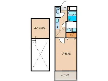 シベール周船寺S棟(1K/2階)の間取り写真