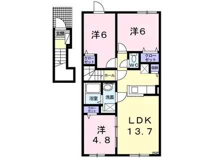 滝川市緑町7丁目3LDKアパート(3LDK/2階)の間取り写真
