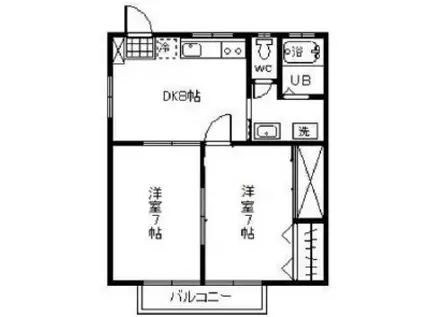 シャンポールIII(2DK/2階)の間取り写真