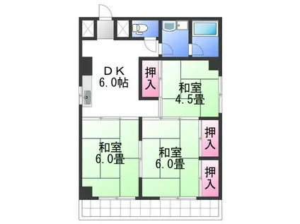 古城川ハイツ(3DK/4階)の間取り写真