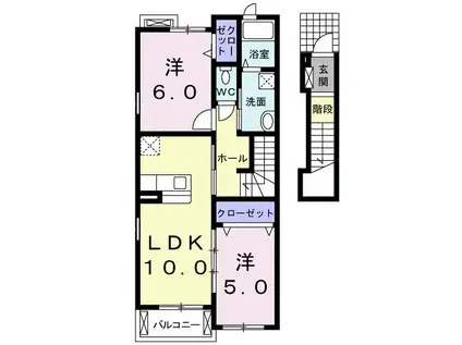 クァイエット リブA(2LDK/2階)の間取り写真