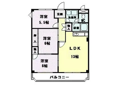 ロイヤルハイツ西田中(3LDK/3階)の間取り写真