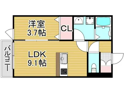 津福今町IIアパート(1LDK/1階)の間取り写真
