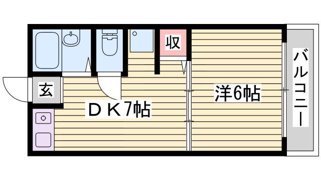 インタービレッジ三条(1DK/6階)の間取り写真