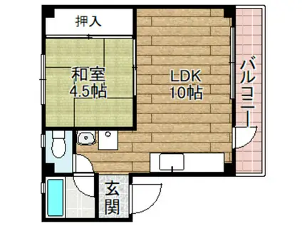 阪急京都線 高槻市駅 徒歩15分 4階建 築57年(1LDK/2階)の間取り写真