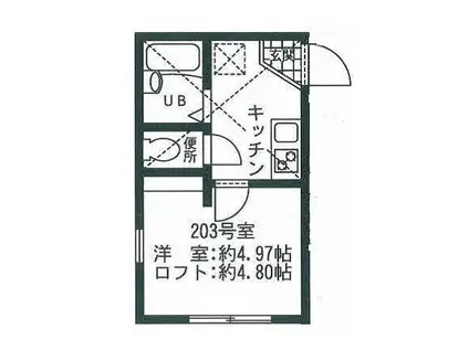 リーヴェルポート横浜三ツ沢5(1K/2階)の間取り写真