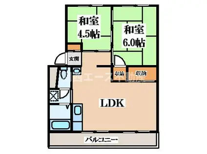 下田部C団地(2LDK/5階)の間取り写真