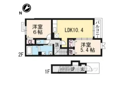 サニーハウスHAGIWARAⅡ(2LDK/2階)の間取り写真