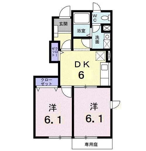 プルミエ・アムールII(2DK/1階)の間取り写真