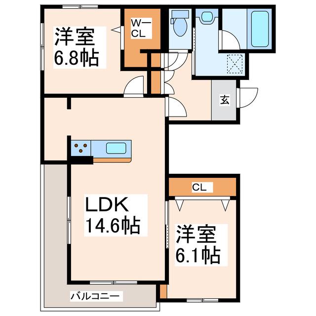 グランドパレス田迎小前(2LDK/3階)の間取り写真
