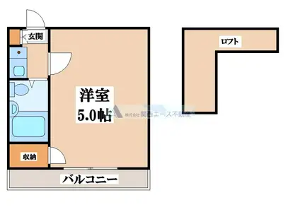 ハッピーヒルズ喜里川(1K/2階)の間取り写真